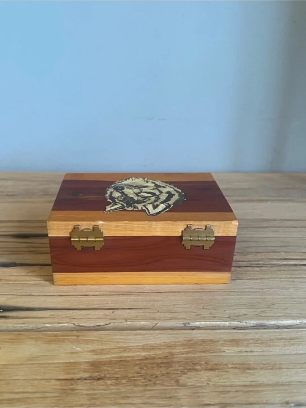 Wooden Wolf Accent Box in Natural and Brown